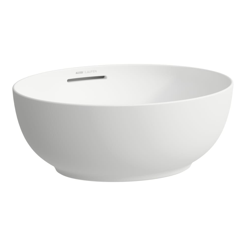 Laufen Il Bagno Alessi White Matt umivaonik (lavabo) 45x40x17 nadgradni, ovalnog oblika sa prelivom i odlivnim ventilom sifona push-open  sa Saphireramik poklopcem 8.1897.6.757.109.1