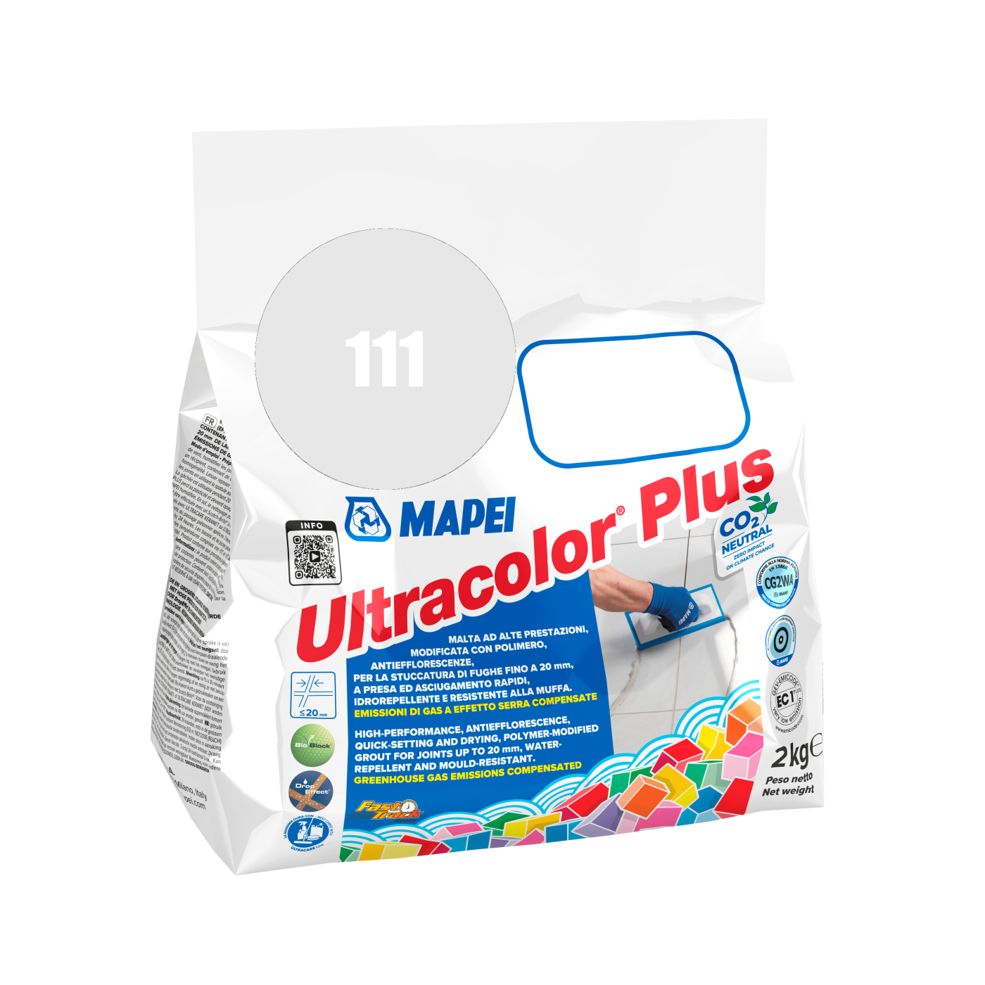 Mapei UltraColor Plus (111) Silver Grey - srebrno siva 2kg cementna masa za fugovanje brzovezujuća i brzosušeća, vodoodbojna, otporna na buđ i iscvetavanje soli za fuge do 20mm