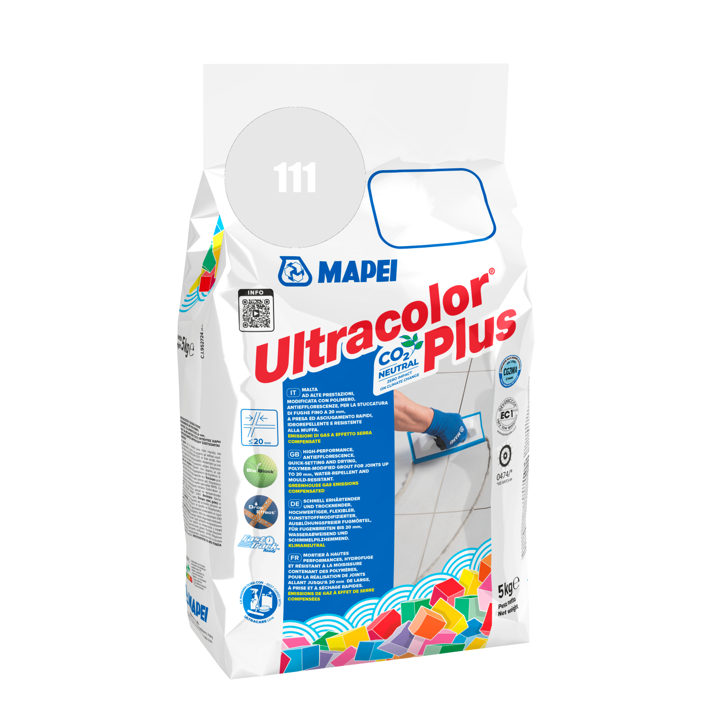 Mapei UltraColor Plus (111) Silver Grey - srebrno siva 5kg cementna masa za fugovanje brzovezujuća i brzosušeća, vodoodbojna, otporna na buđ i iscvetavanje soli za fuge do 20mm