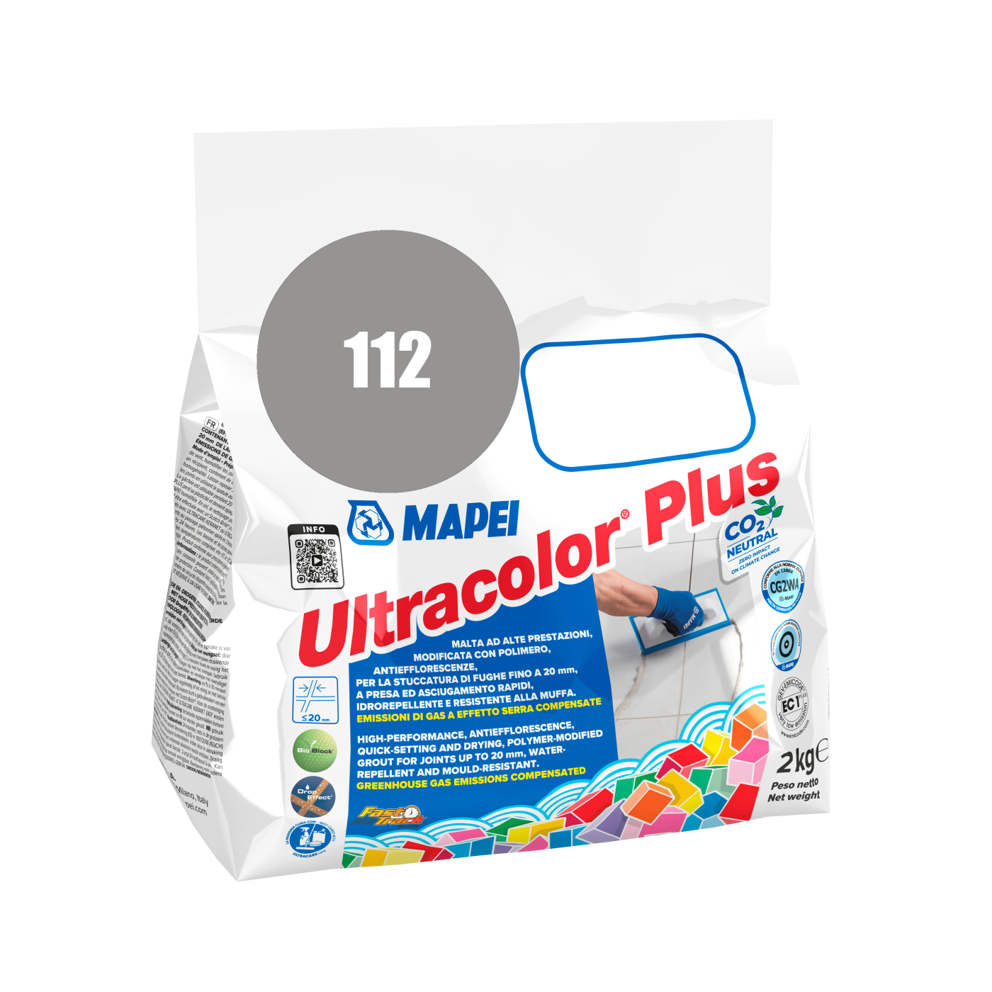 Mapei UltraColor Plus (112) Midium Grey - srednje siva 2kg cementna masa za fugovanje brzovezujuća i brzosušeća, vodoodbojna, otporna na buđ i iscvetavanje soli za fuge do 20mm