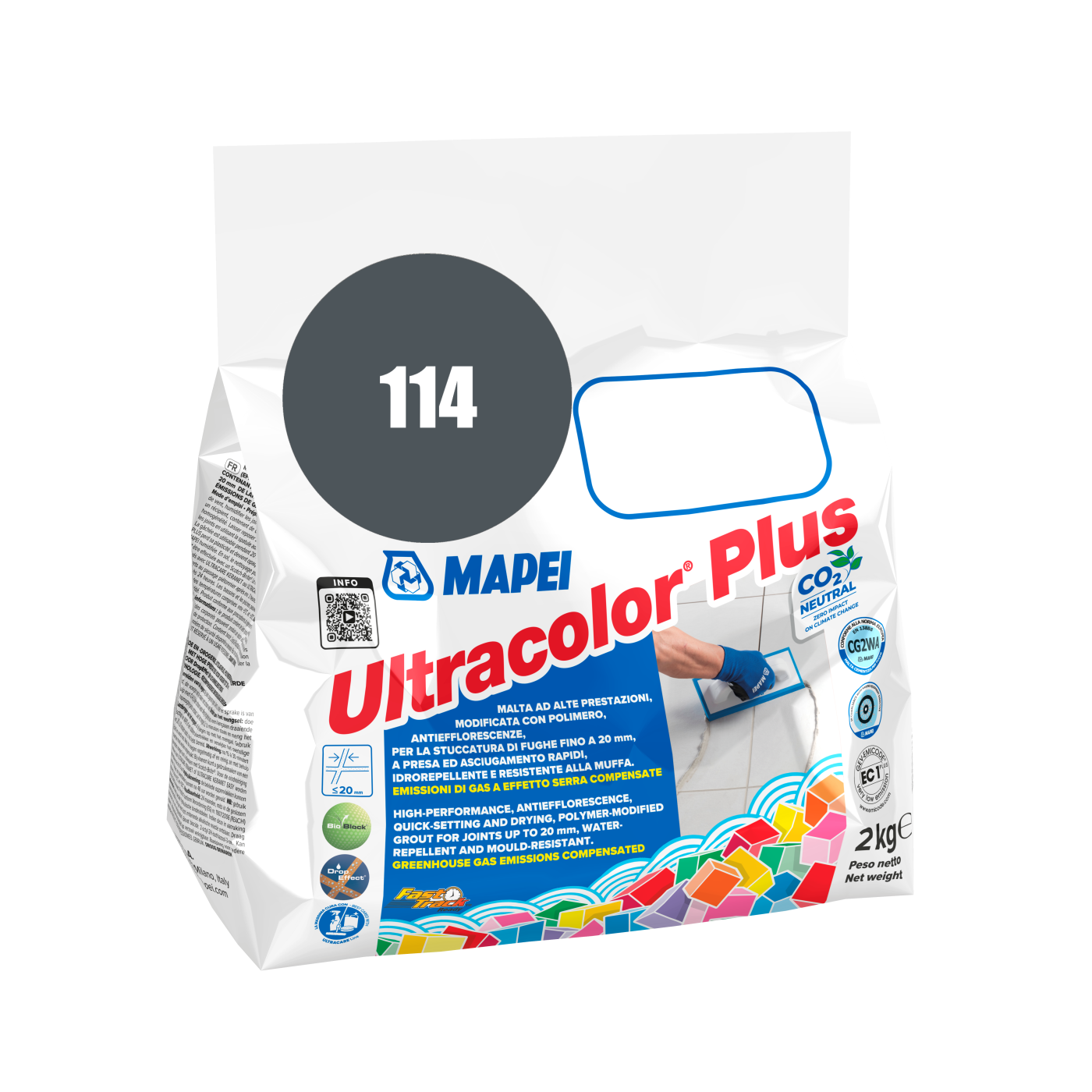 Mapei UltraColor Plus (114) Antracit - antracit 2kg cementna masa za fugovanje brzovezujuća i brzosušeća, vodoodbojna, otporna na buđ i iscvetavanje soli za fuge do 20mm