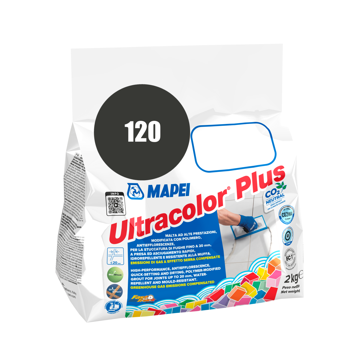 Mapei UltraColor Plus (120) Black - crna 2kg cementna masa za fugovanje brzovezujuća i brzosušeća, vodoodbojna, otporna na buđ i iscvetavanje soli za fuge do 20mm