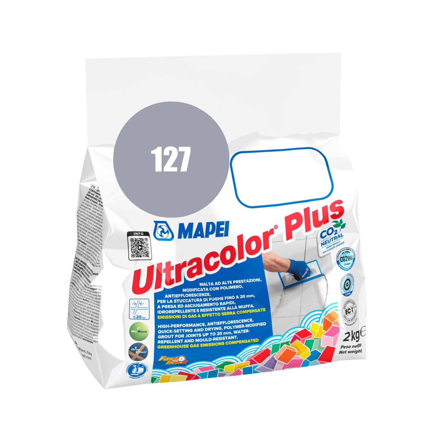 Mapei UltraColor Plus (127) Artic Grey - artik siva 2kg cementna masa za fugovanje brzovezujuća i brzosušeća, vodoodbojna, otporna na buđ i iscvetavanje soli za fuge do 20mm