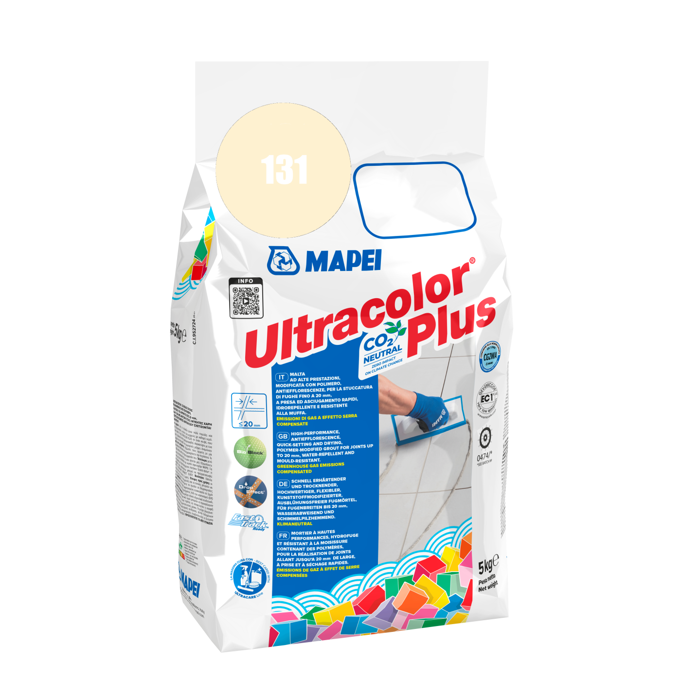 Mapei UltraColor Plus (131) Vaniglia - vanila 5kg cementna masa za fugovanje brzovezujuća i brzosušeća, vodoodbojna, otporna na buđ i iscvetavanje soli za fuge do 20mm