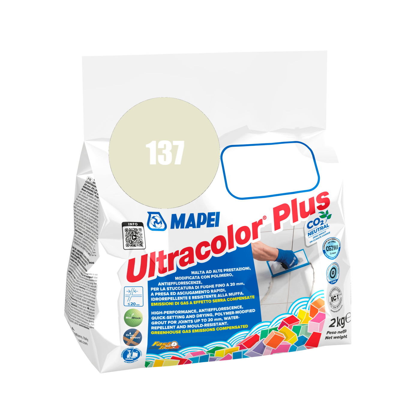 Mapei UltraColor Plus (137) Caribbean - karipski pesak 2kg cementna masa za fugovanje brzovezujuća i brzosušeća, vodoodbojna, otporna na buđ i iscvetavanje soli za fuge do 20mm