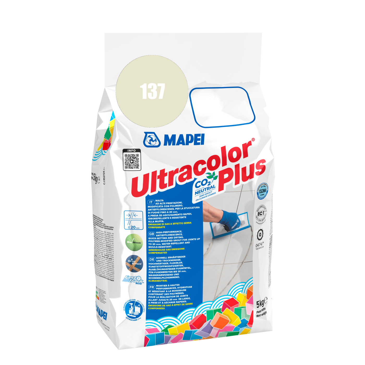 Mapei UltraColor Plus (137) Caribbean - karipski pesak 5kg cementna masa za fugovanje brzovezujuća i brzosušeća, vodoodbojna, otporna na buđ i iscvetavanje soli za fuge do 20mm