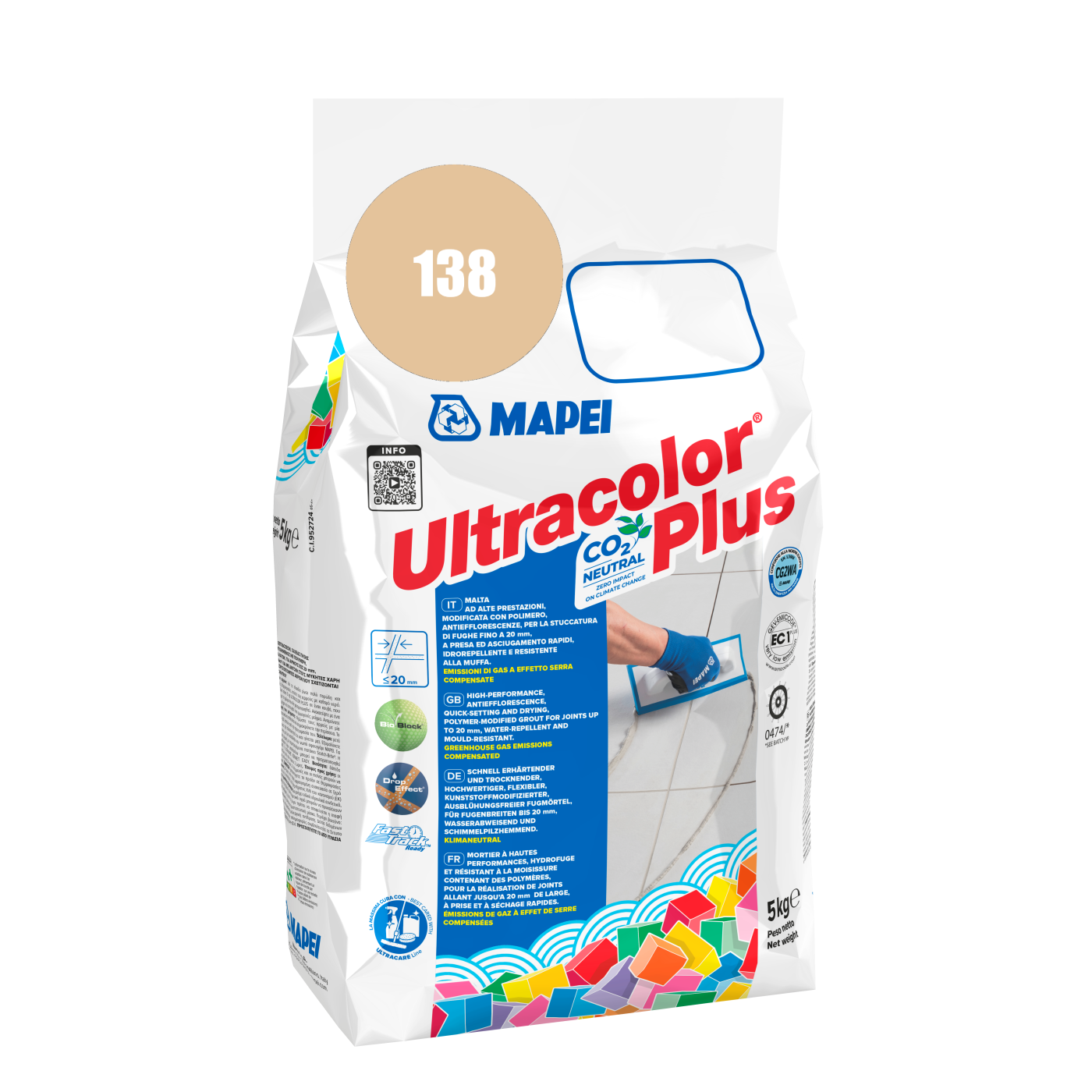 Mapei UltraColor Plus (138) Almond - badem 5kg cementna masa za fugovanje brzovezujuća i brzosušeća, vodoodbojna, otporna na buđ i iscvetavanje soli za fuge do 20mm