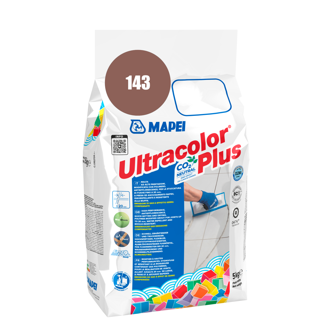 Mapei UltraColor Plus (143) Terracotta - terakoto 5kg cementna masa za fugovanje brzovezujuća i brzosušeća, vodoodbojna, otporna na buđ i iscvetavanje soli za fuge do 20mm