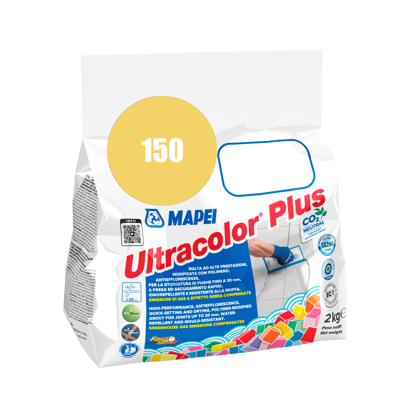Mapei UltraColor Plus (150) Yellow - žuta 2kg cementna masa za fugovanje brzovezujuća i brzosušeća, vodoodbojna, otporna na buđ i iscvetavanje soli za fuge do 20mm