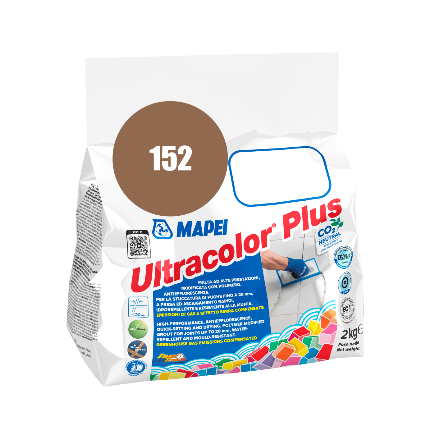 Mapei UltraColor Plus (152) Liquorice - zemljano smeđa 2kg cementna masa za fugovanje brzovezujuća i brzosušeća, vodoodbojna, otporna na buđ i iscvetavanje soli za fuge do 20mm