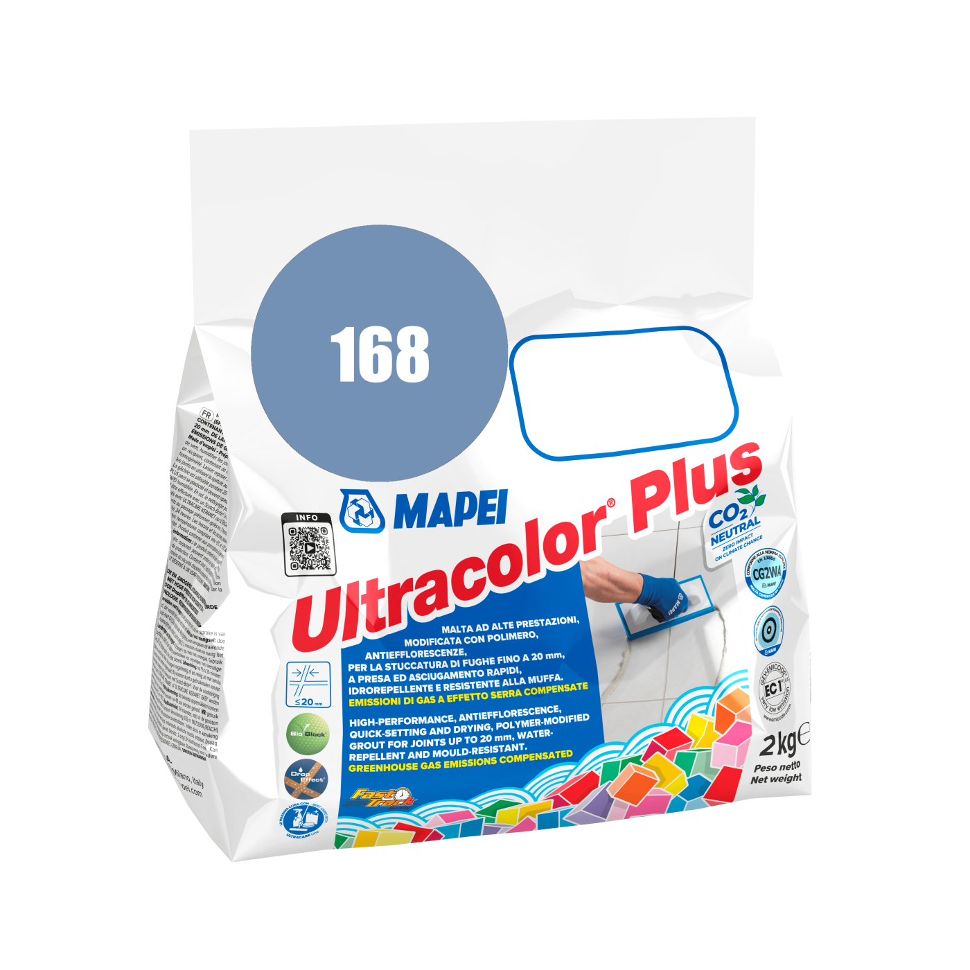 Mapei UltraColor Plus (168) Cerlean - azurno plava 2kg cementna masa za fugovanje brzovezujuća i brzosušeća, vodoodbojna, otporna na buđ i iscvetavanje soli za fuge do 20mm
