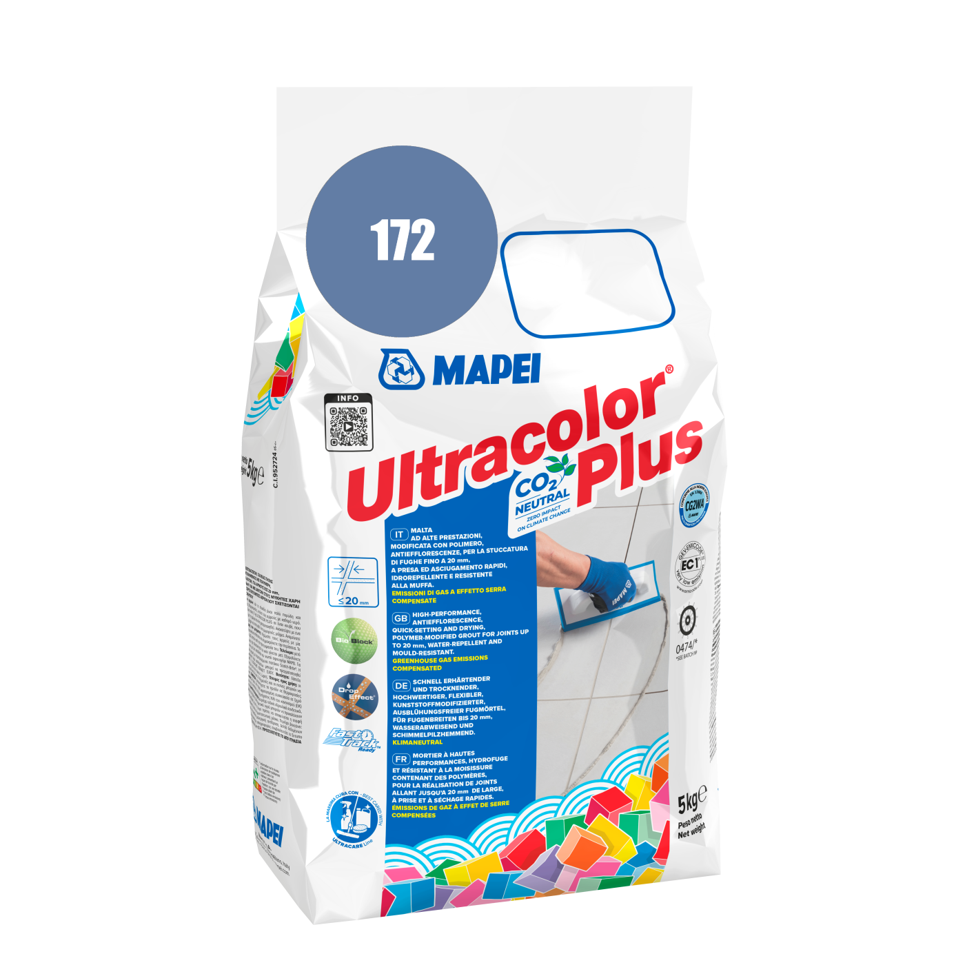 Mapei UltraColor Plus (172) S.Blue - svemirsko plavo 5kg cementna masa za fugovanje brzovezujuća i brzosušeća, vodoodbojna, otporna na buđ i iscvetavanje soli za fuge do 20mm