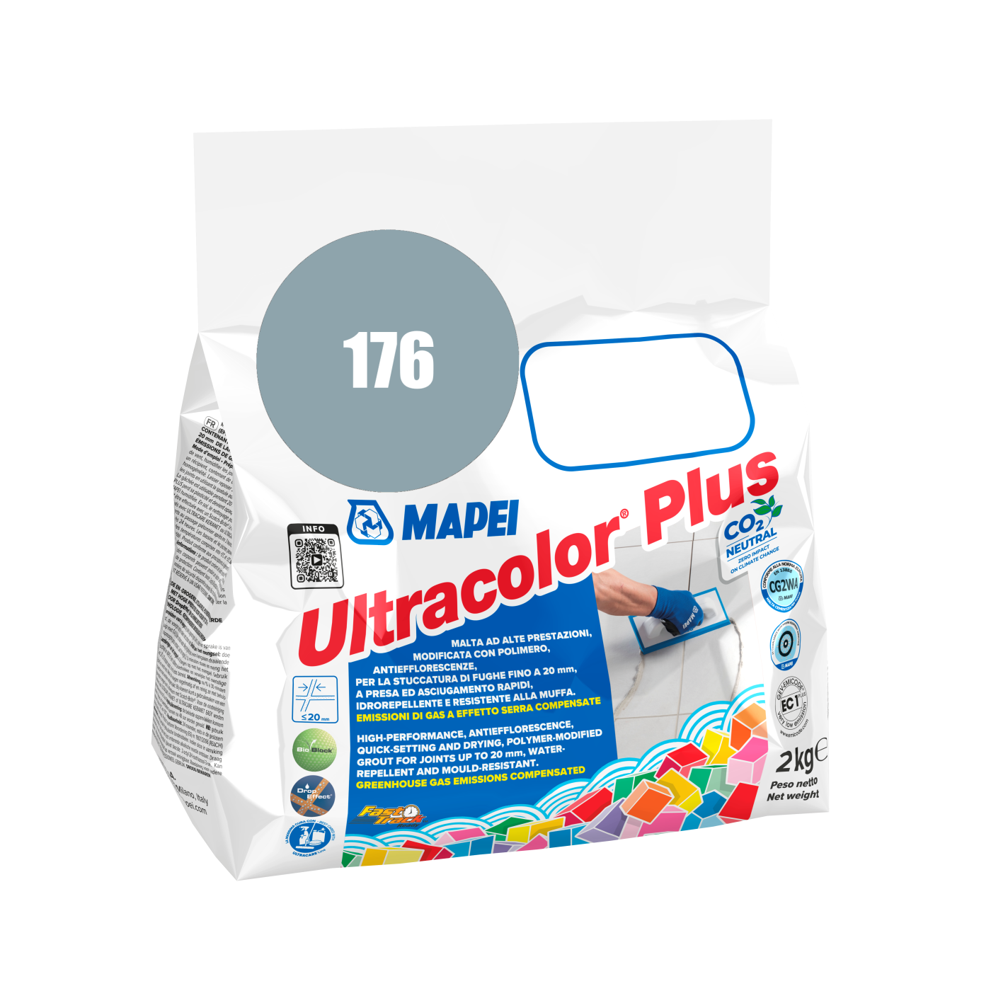 Mapei UltraColor Plus (176) Green Grey - sivo zelena 2kg cementna masa za fugovanje brzovezujuća i brzosušeća, vodoodbojna, otporna na buđ i iscvetavanje soli za fuge do 20mm