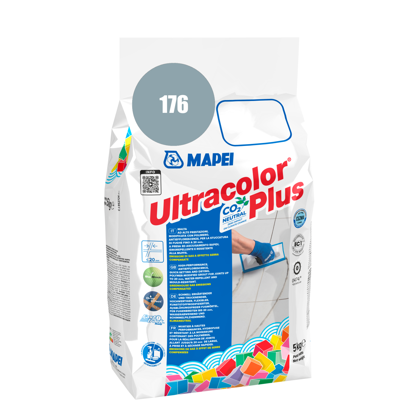 Mapei UltraColor Plus (176) Green Grey - sivo zelena 5kg cementna masa za fugovanje brzovezujuća i brzosušeća, vodoodbojna, otporna na buđ i iscvetavanje soli za fuge do 20mm