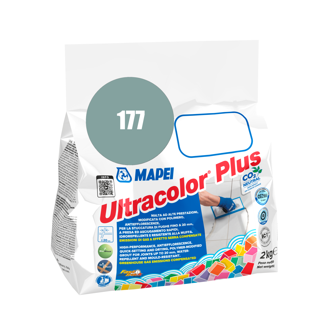 Mapei UltraColor Plus (177) Saga- žalfija 2kg cementna masa za fugovanje brzovezujuća i brzosušeća, vodoodbojna, otporna na buđ i iscvetavanje soli za fuge do 20mm