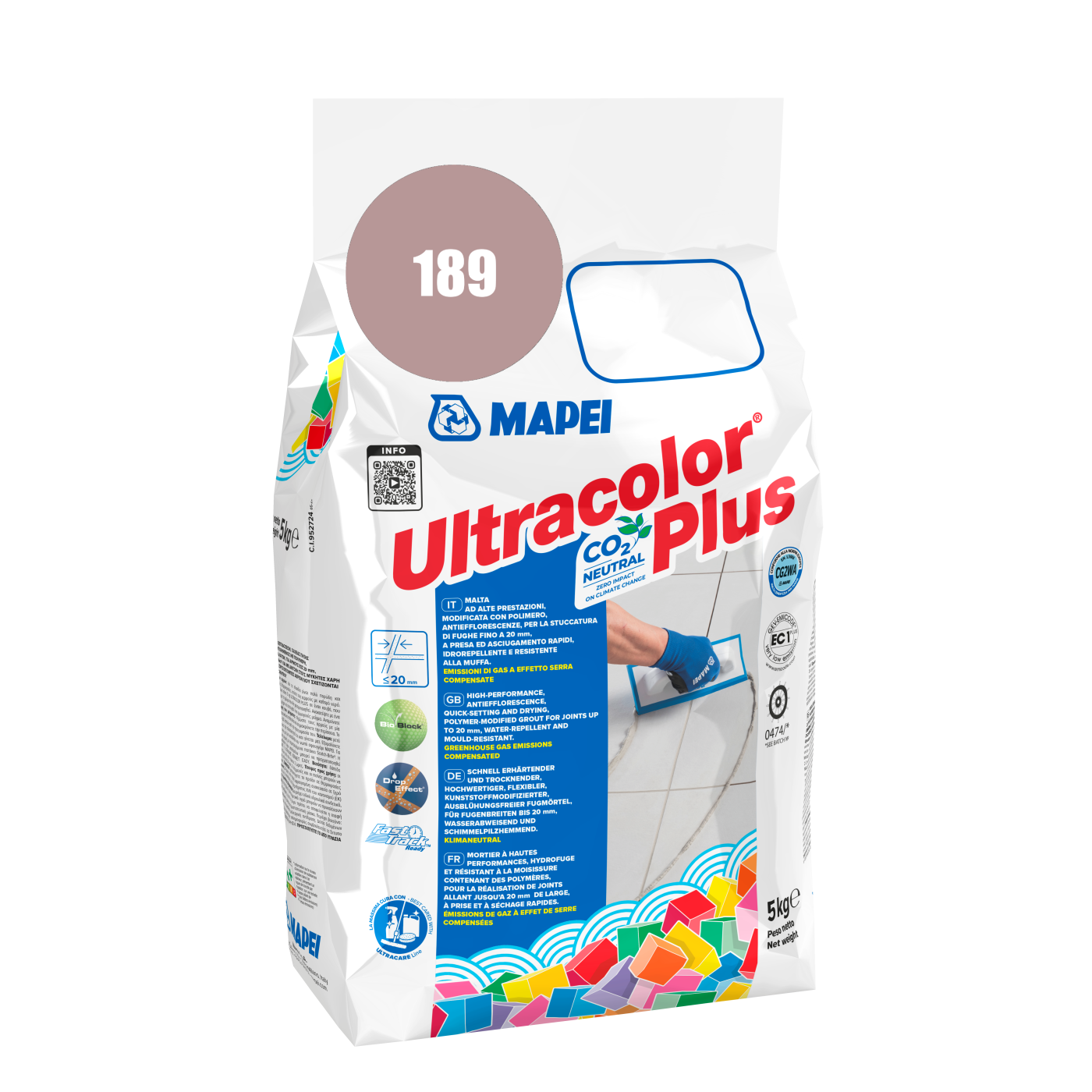 Mapei UltraColor Plus (189) Spelt - spelt 5kg cementna masa za fugovanje brzovezujuća i brzosušeća, vodoodbojna, otporna na buđ i iscvetavanje soli za fuge do 20mm