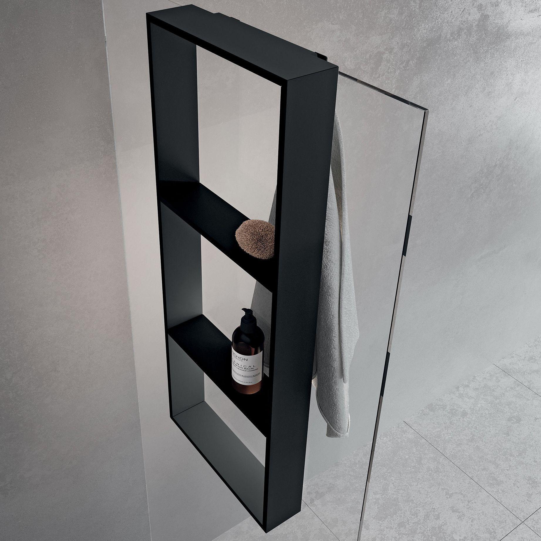 Novellini Frame Matt Black viseća polica za tuš kabinu trostruka sa kukicama (vešalicama) za peškir 35x8,5x90 R90AKFPO3590-H