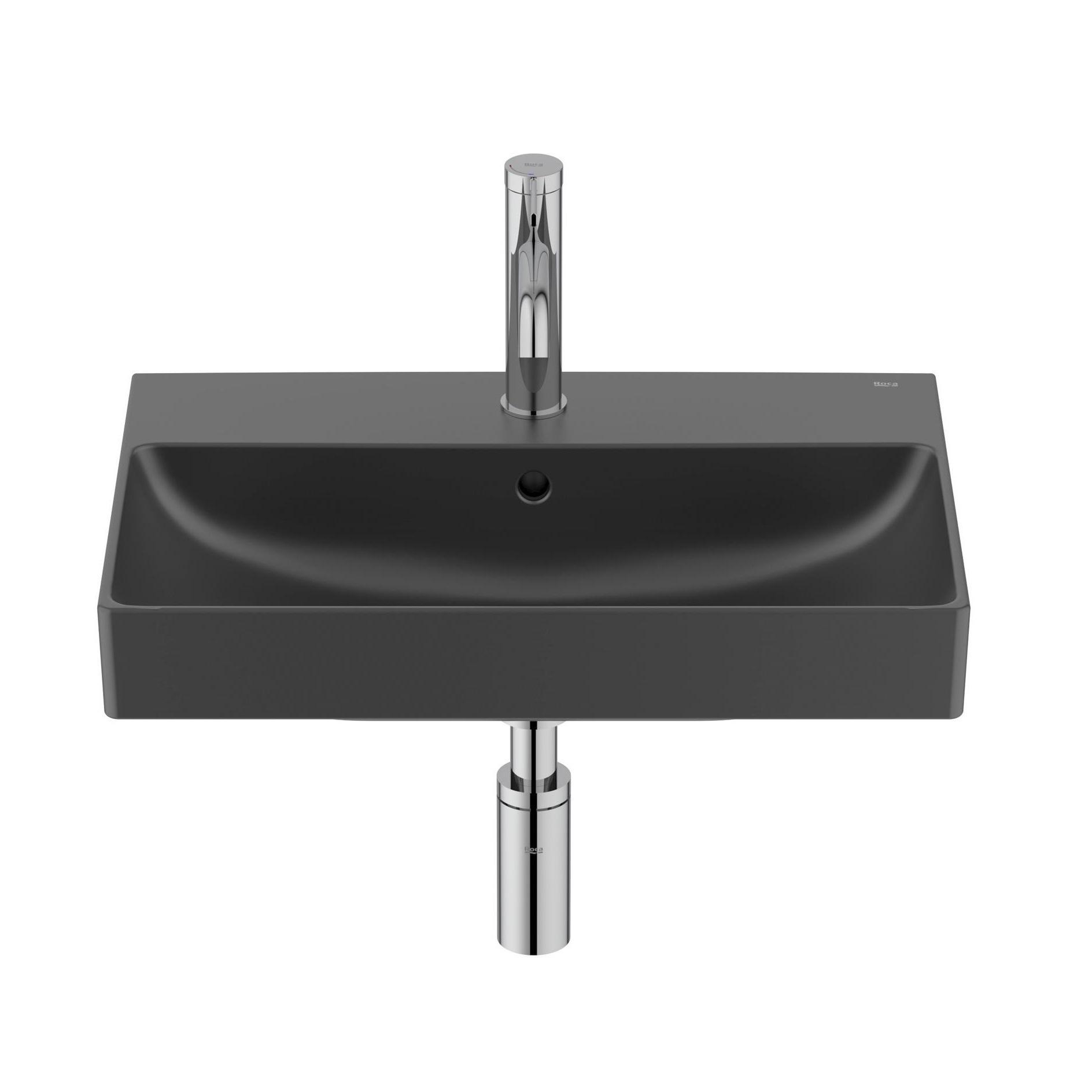 Roca Ona Black Fineceramic® umivaonik (lavabo) 55x36x8 konzolni sa rupom za bateriju i prelivom A327683080