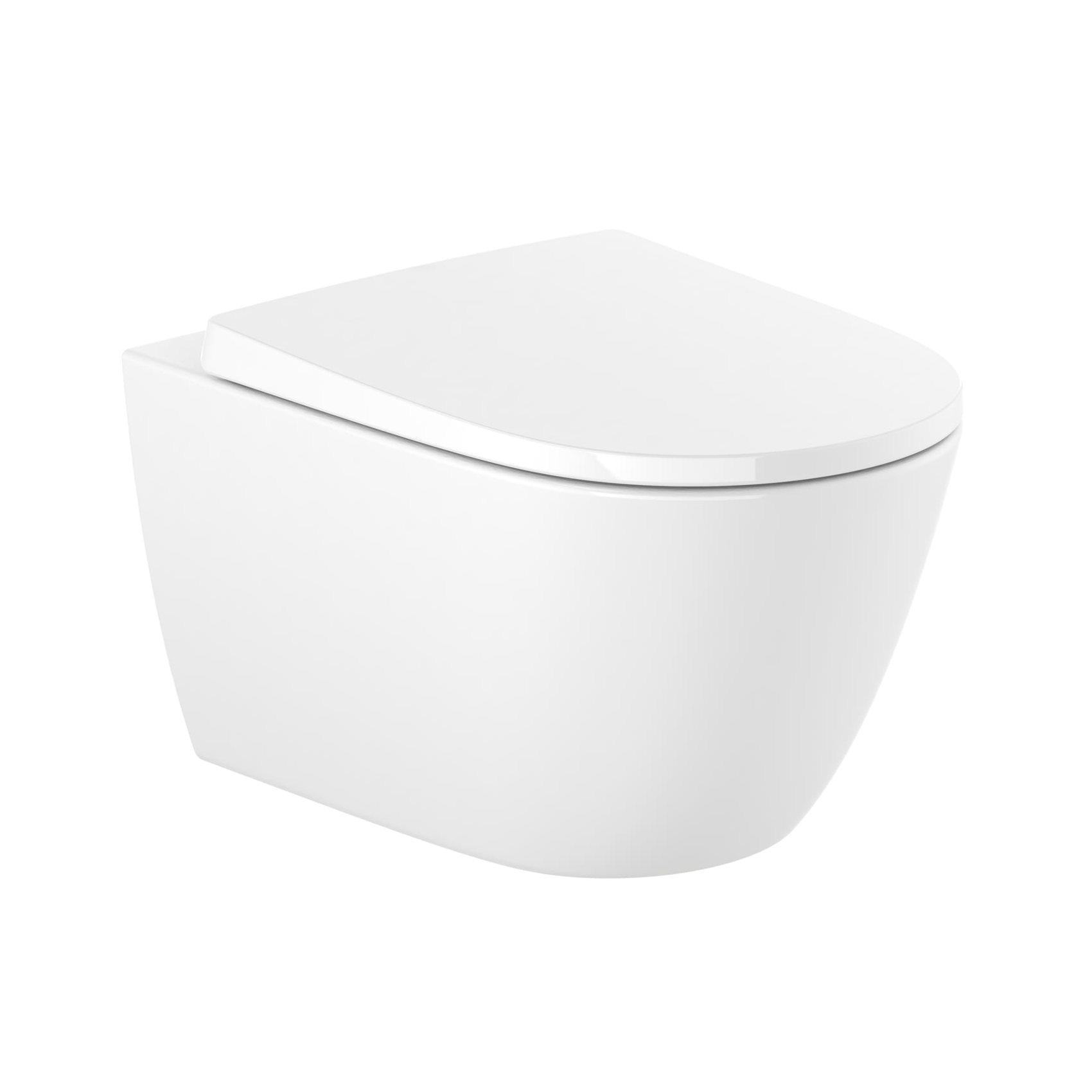 Roca Ona Rimless White WC šolja 36x53x35 konzolna ovalna A346687000 + Roca Ona SoftClose White daska za WC šolju sporospuštajuća i lakoskidajuća sa šarkama od nerđajućeg čelika A801E12001