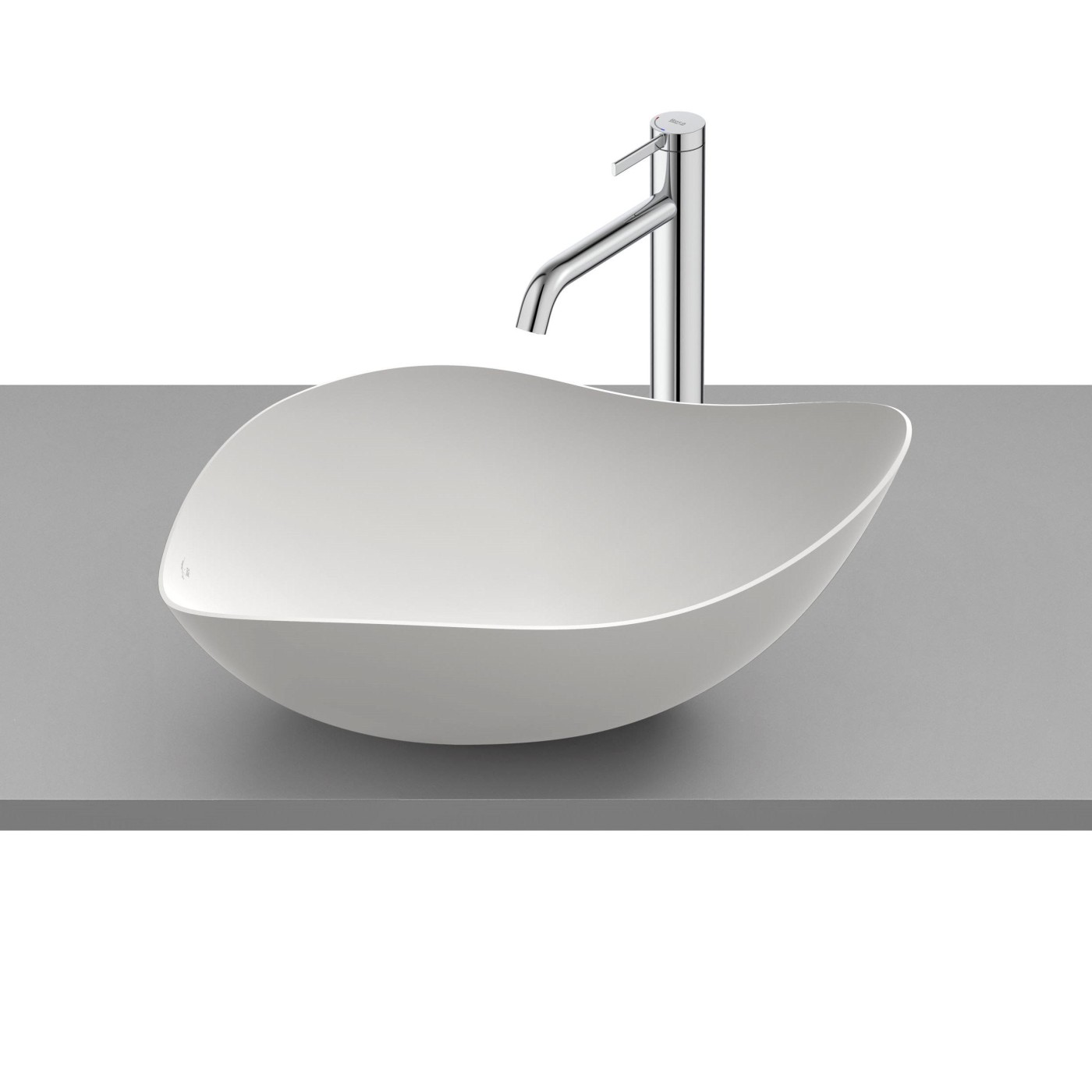 Roca Ruy Ohtake Matt White Fineceramic® umivaonik (lavabo) 55x38x18 nadgradni ovalni asimetrični sa poklopcem za odliv A327A13620