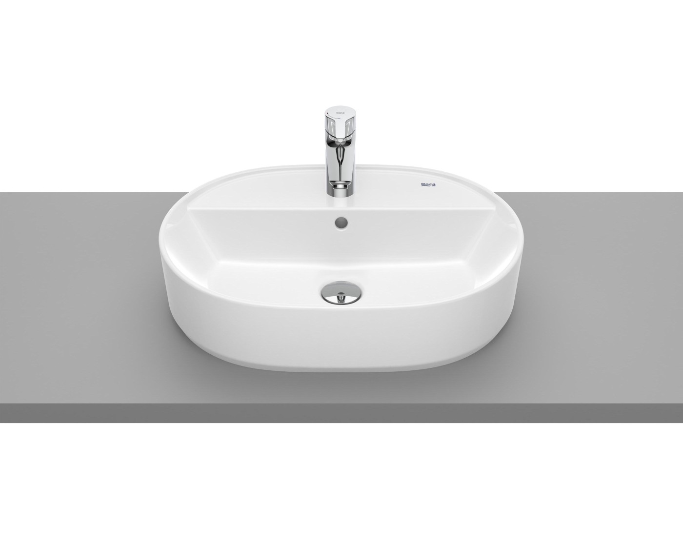Roca The Gap Round White umivaonik (lavabo) 55x40x13 nadgradni ovalni sa rupom za bateriju i prelivom A3270Y0000