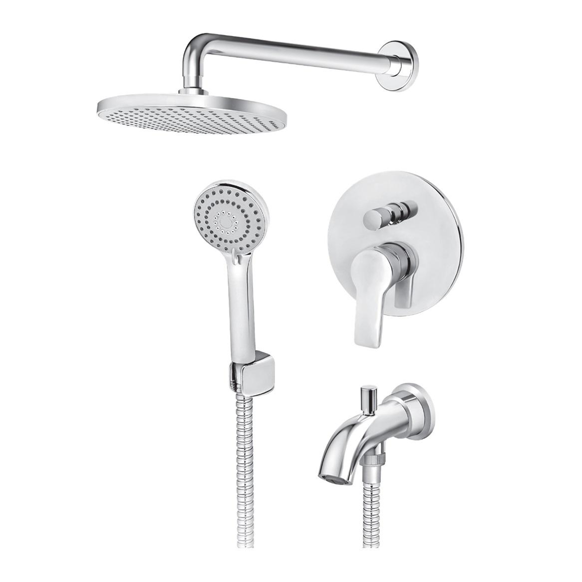 Rosan B/2 220 Chrome mešač sa prebacivačem sa okruglim nadglavnim tušem sa držačem iz zida, izlivom sa prebacivačem i priključkom i ručnog tuša sa crevom od 1500mm i zidnim držačem JB31701