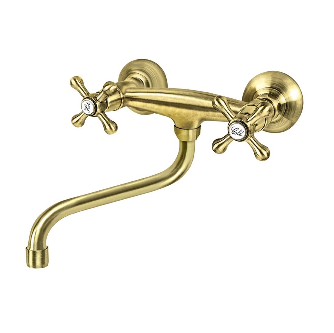 Rosan Brontee 200 Old Gold baterija (slavina) za umivaonik/sudoperu zidna sa lulom dole spuštenom 130mm NB01101