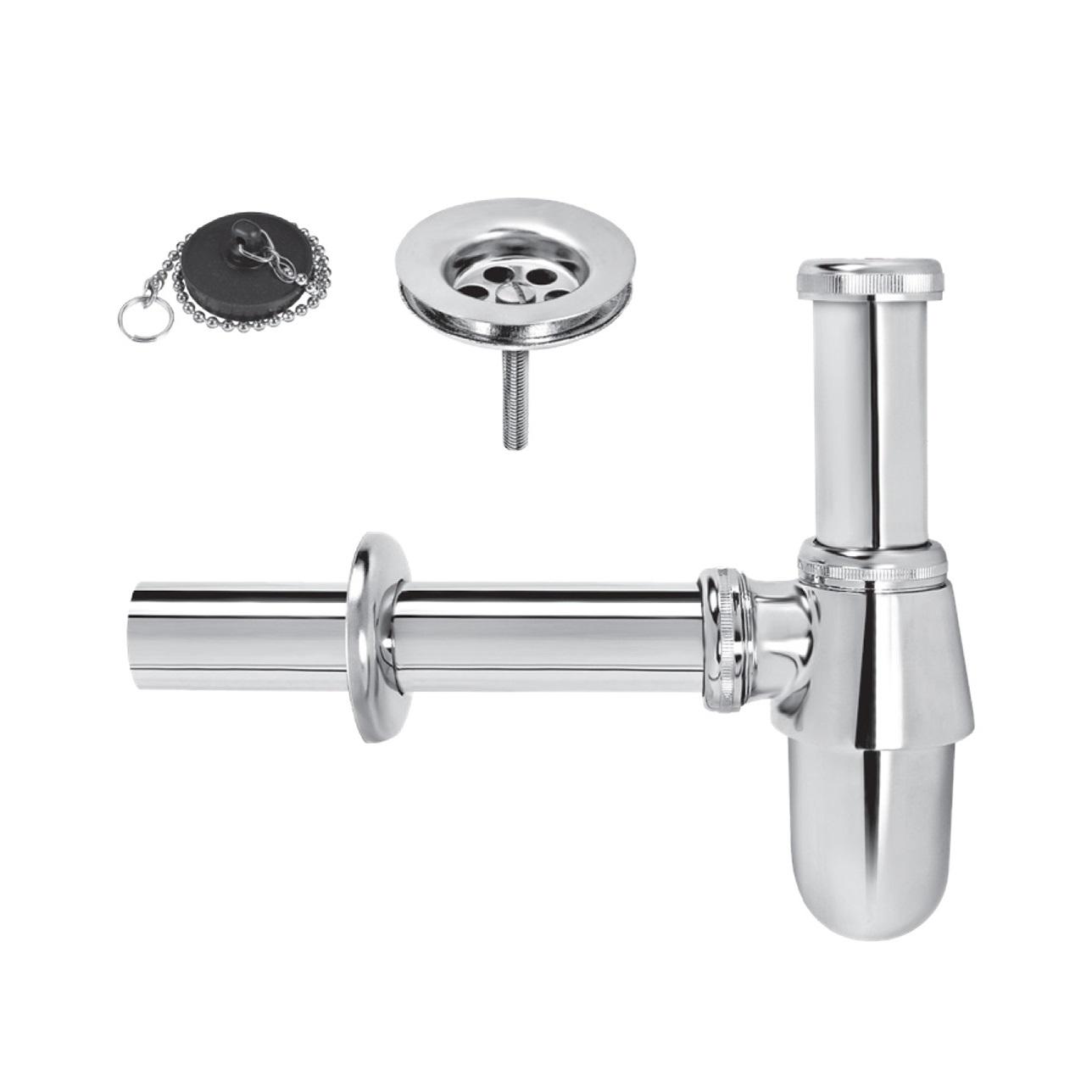 Rosan Chrome sifon za umivaonik - mesingani sa odlivom i čepom 5/4"-32mm visine max 110cm i dužine 20cm S200