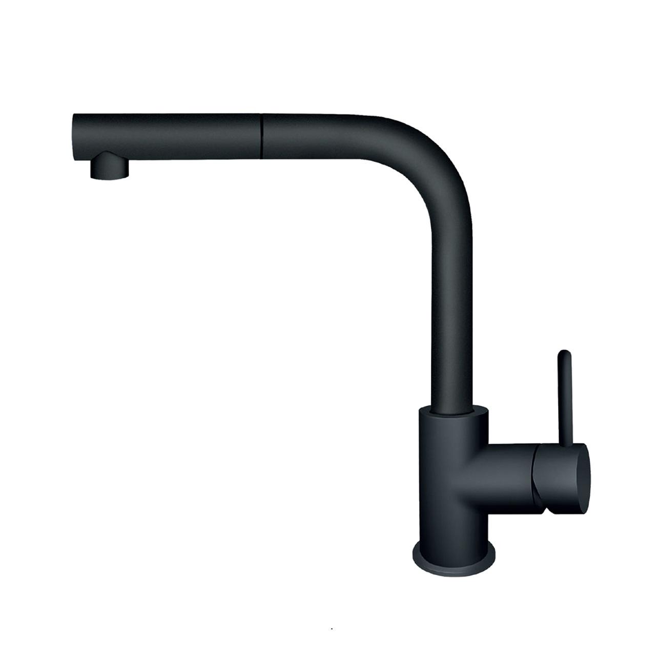 Rosan Dark 265 Matt Black baterija (slavina) za sudoperu sa izvlačnim tušem sa 3 cevi JD38603