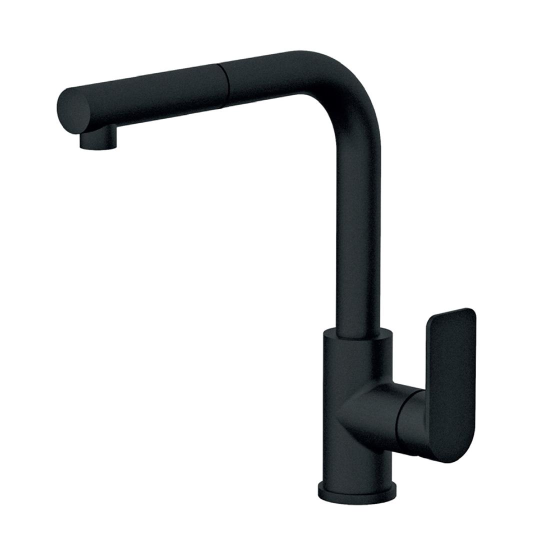 Rosan S2 Black 260 Matt Black baterija (slavina) za sudoperu sa izvlačnim tušem sa 3 cevi 238603B