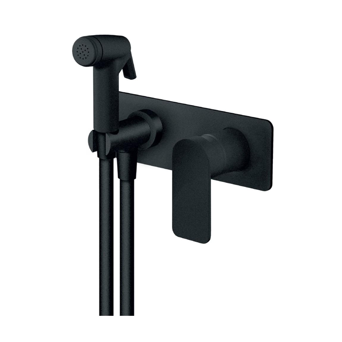 Rosan S2 Black Matt Black mešač uzidni sa integrisanim priključkom i držačem za tuš i higijenskim tuš setom (bidetom) 239501B