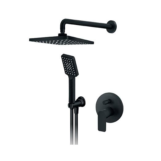 Rosan S2 Black mešač sa prebacivačem okrugli, priključak za crevo ručnog tuša sa držačem ručnog tuša, ručni tuš set četvrtasti i nadglavni tuš set zidni četvrtasti 231601B