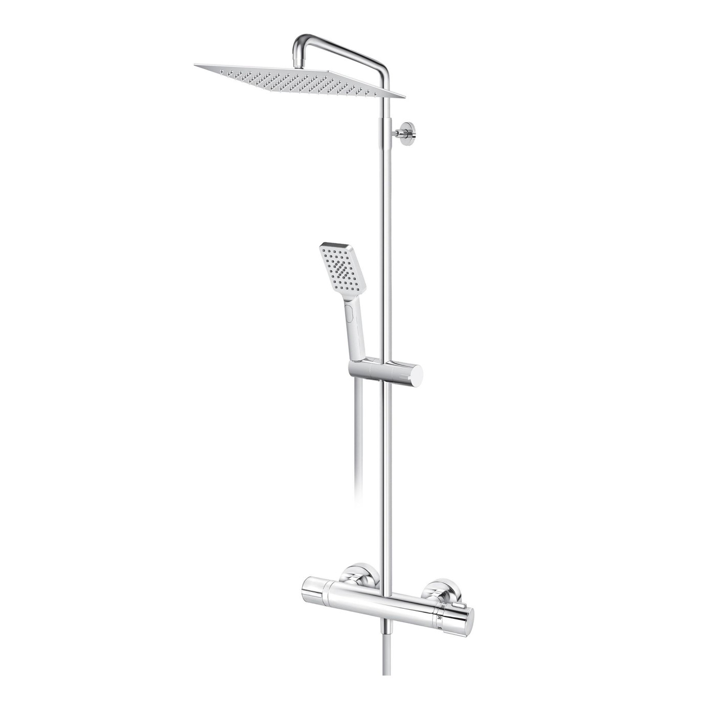 Rosan S2 Thermo 200/300 Chrome tuš sistem usponski sa termostatskom baterijom, ručnim tuš setom i četvrtastim nadglavnim tušem 2T37251