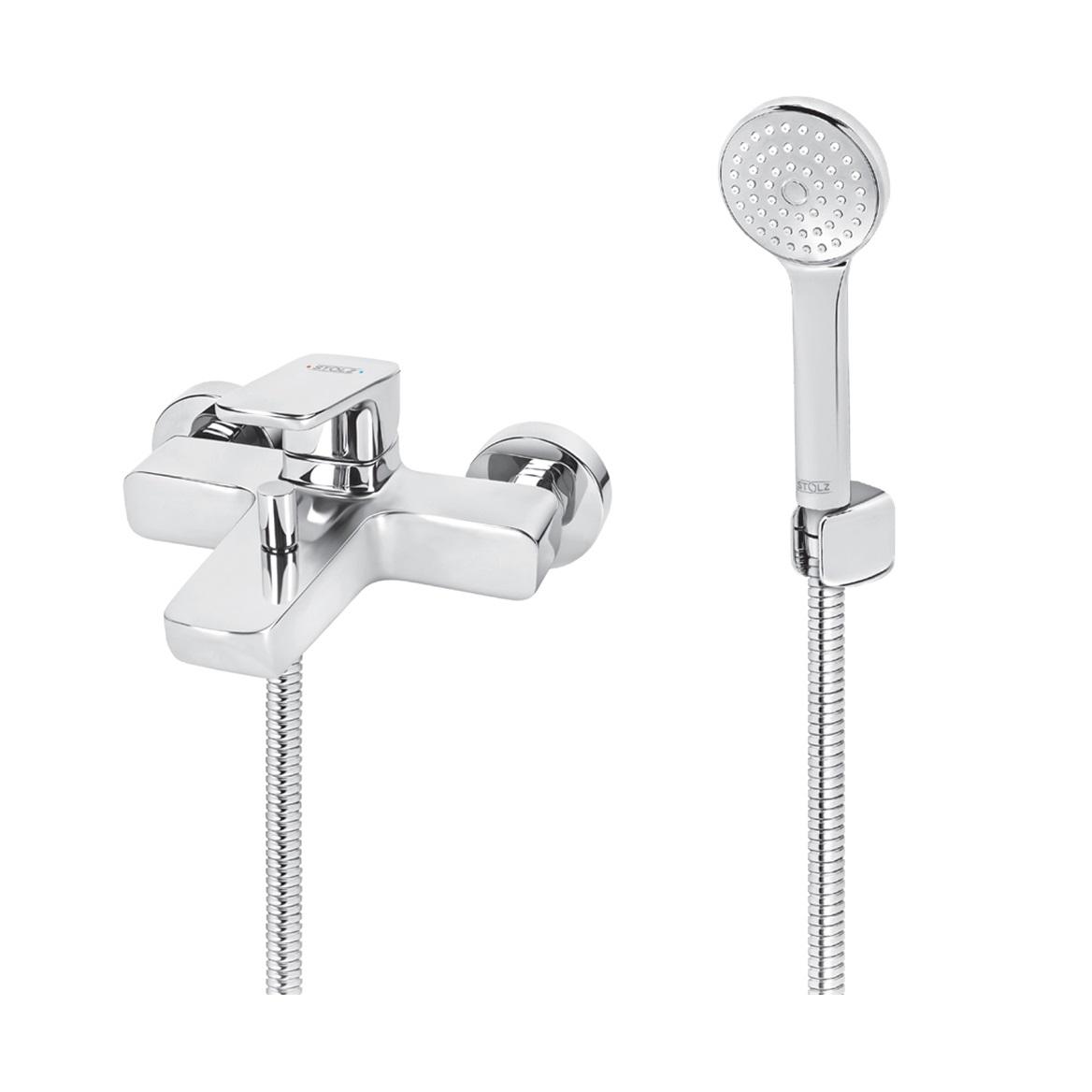 Rosan Stolz Chrome baterija (slavina) za tuš sa izlivom, crevom, ručnim tušem i držačem ručnog tuša 133101