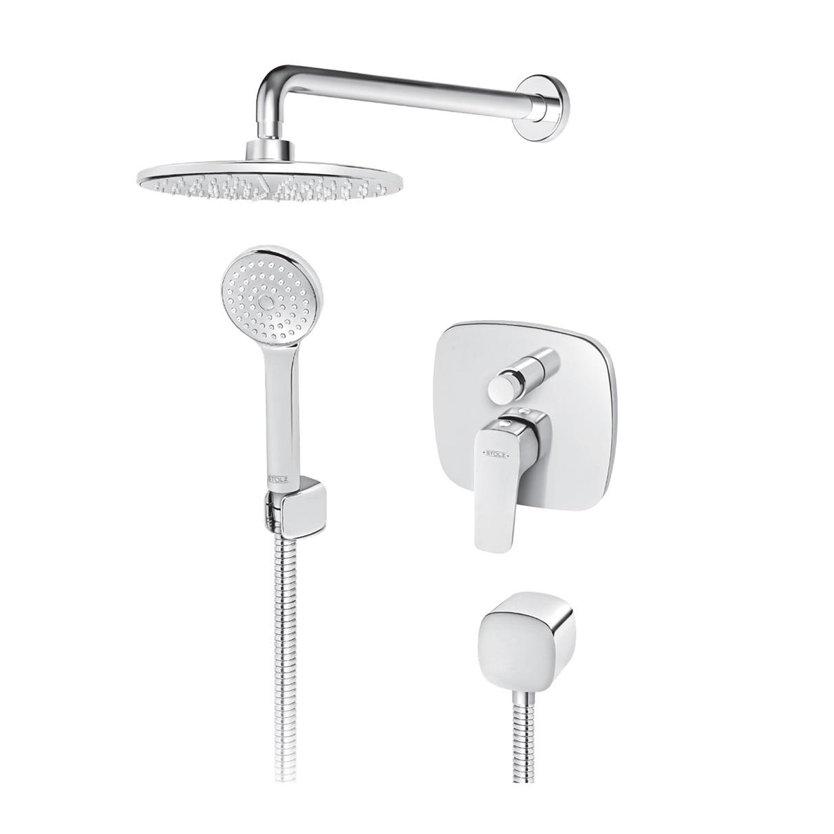 Rosan Stolz Chrome mešač sa prebacivačem, nadglavni tuš okrugli sa zidnim držačem i ručnim tuš setom 131601