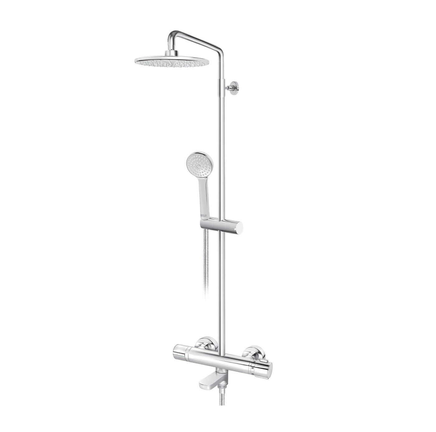 Rosan Stolz Thermo 220 Chrome kompletni tuš sistem termostatski sa izlivom, ručnim tuš setom i okruglim nadglavnim tušem 1T37351