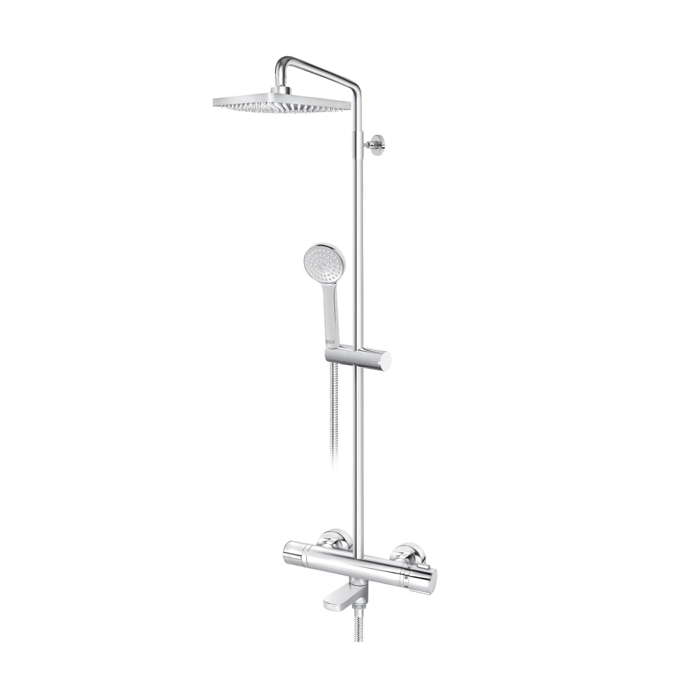 Rosan Stolz Thermo 250 Chrome kompletni tuš sistem termostatski sa izlivom, ručnim tuš setom i četvrtastim nadglavnim tušem 1T37352