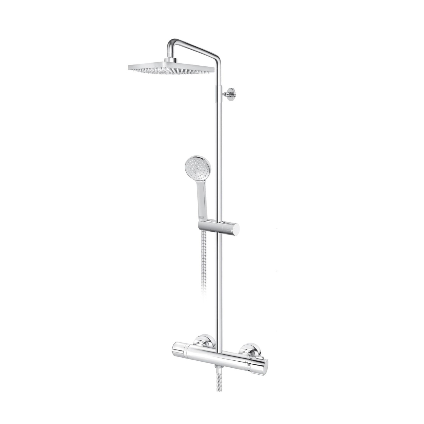 Rosan Stolz Thermo 250 Chrome kompletni tuš sistem termostatski sa ručnim tuš setom i četvrtastim nadglavnim tušem 1T37252