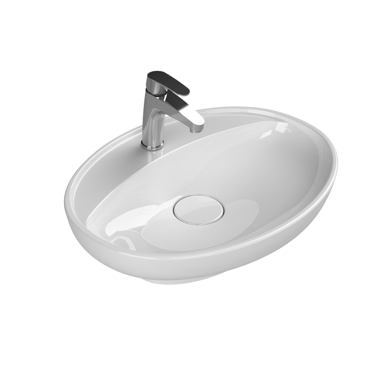 Turkuaz CeraStyle Lal C White umivaonik (lavabo) 60x46 nadgradni sa rupom za bateriju, keramičkim poklopcem odvoda ovalni 72200U