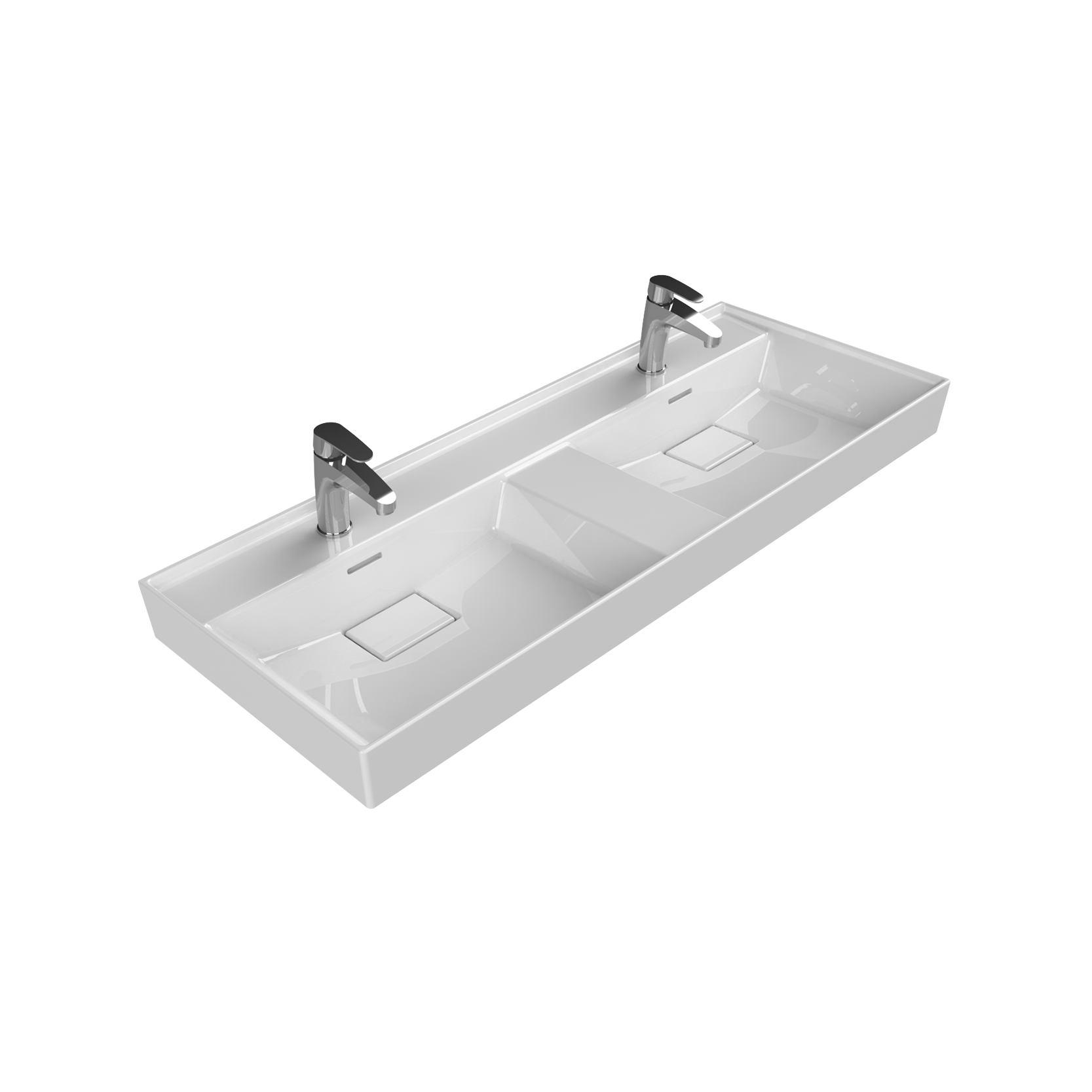 Turkuaz CeraStyle Sharp White umivaonik (lavabo) 120x47,9x10,2 konzolni i nadgradni sa 2 rupe za bateriju, 2 preliva i 2 korita dupli sa keramičkim odvodima 37700U