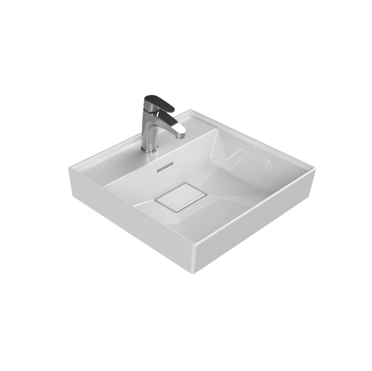 Turkuaz CeraStyle Sharp White umivaonik (lavabo) 48x48x10 konzolni sa rupom za bateriju i prelivom sa keramičkim odvodom 37000U
