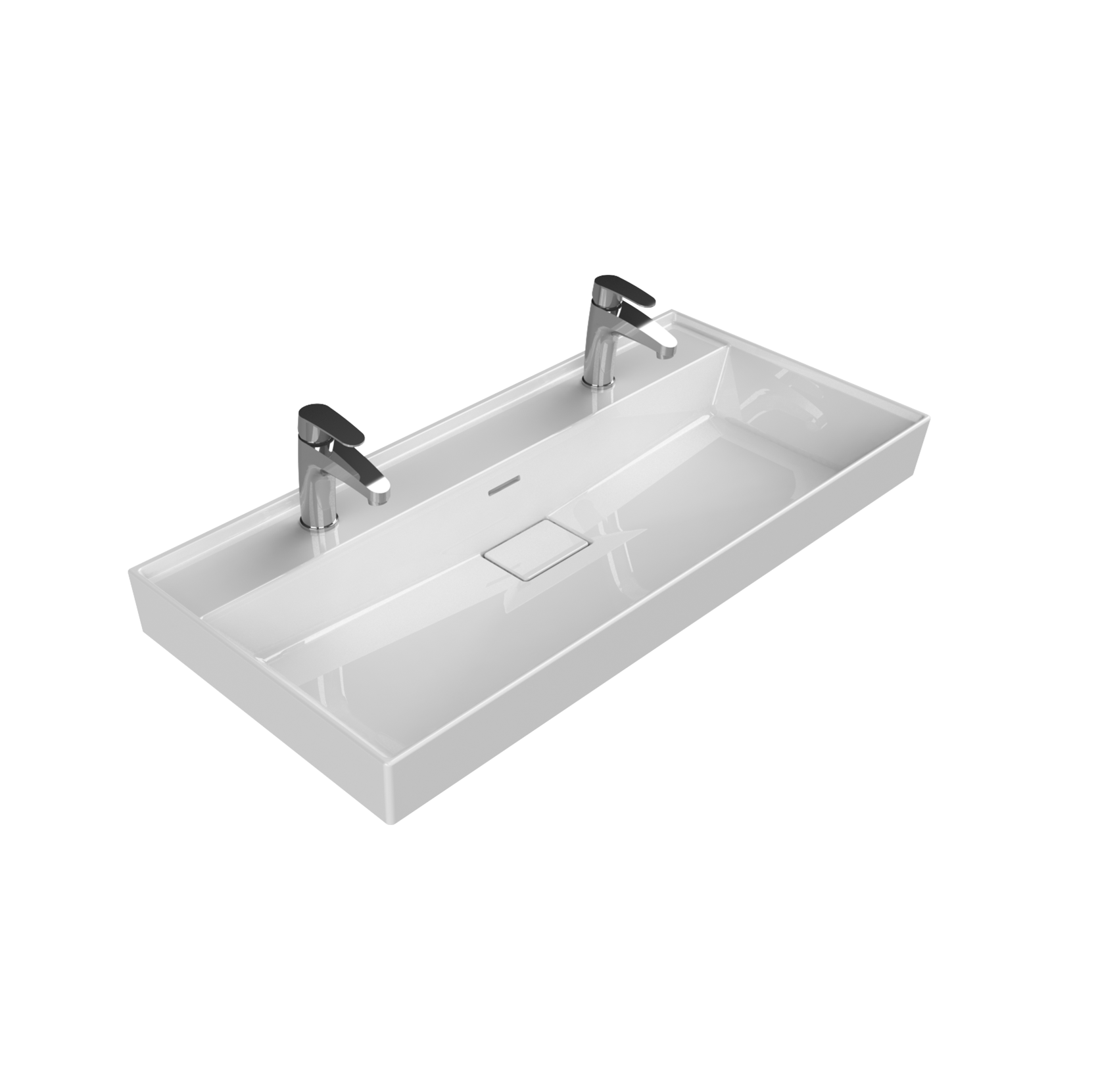 Turkuaz CeraStyle Sharp White umivaonik (lavabo) 99,8x47,6x10 konzolni sa 2 rupe za bateriju i prelivom sa keramičkim odvodom 37600U