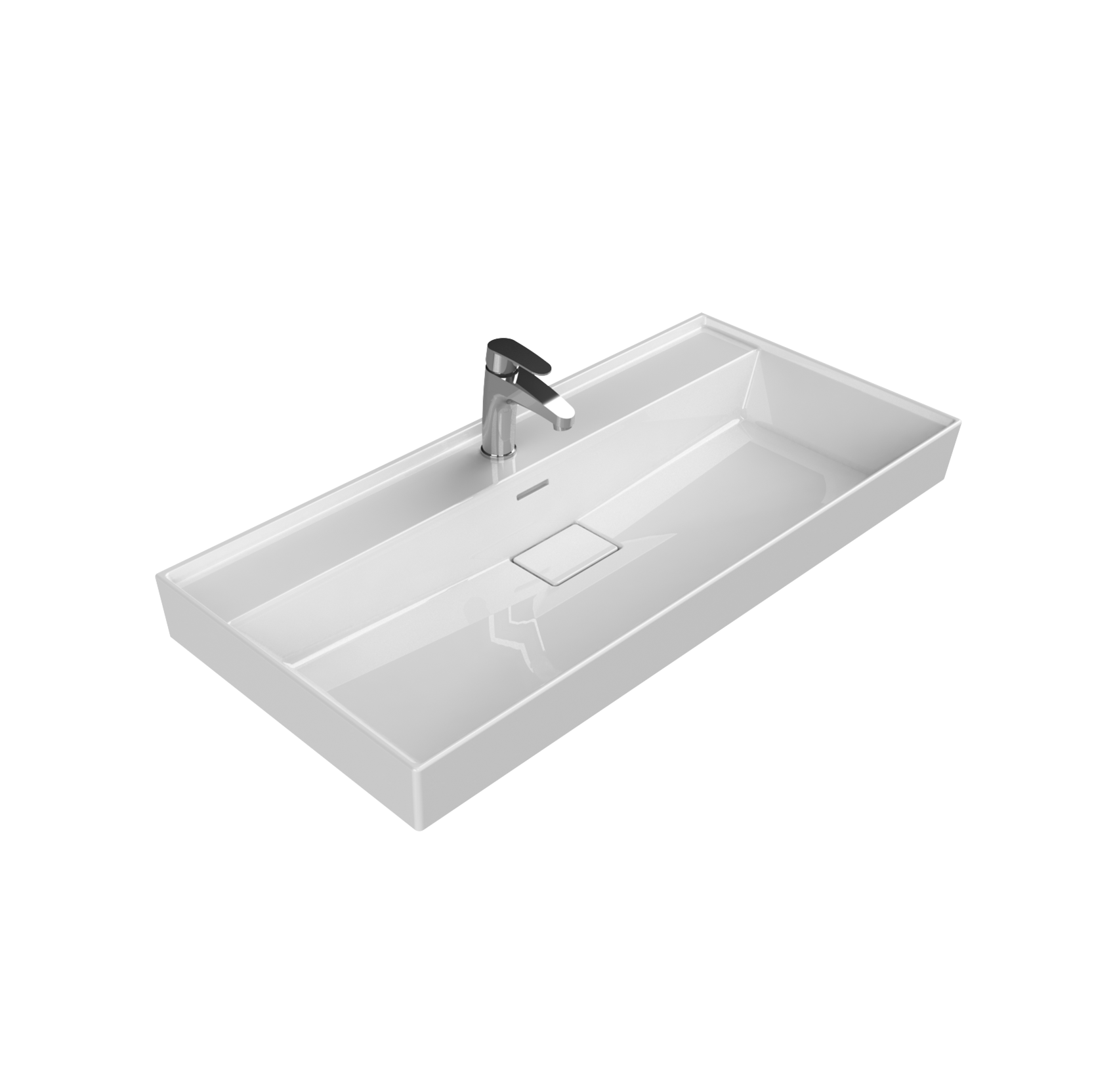 Turkuaz CeraStyle Sharp White umivaonik (lavabo) 99,8x47,6x10 konzolni sa rupom za bateriju i prelivom sa keramičkim odvodom 37500U
