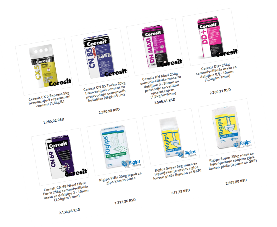 Nivelišuće mase, reparaturni materijali, ispune i drugi lepkovi