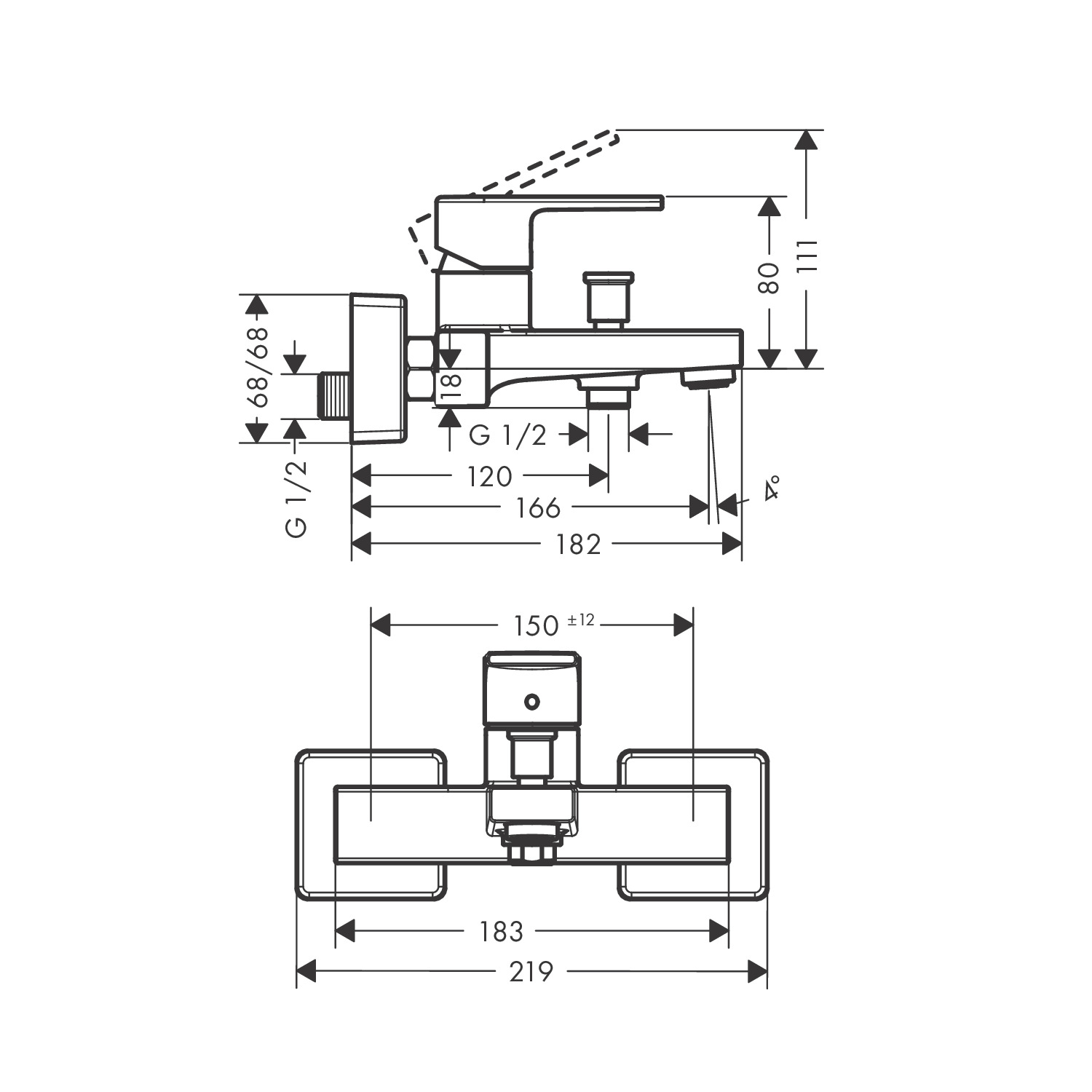 Hansgrohe Vernis Shape Chrome baterija (slavina) za kadu 71450000