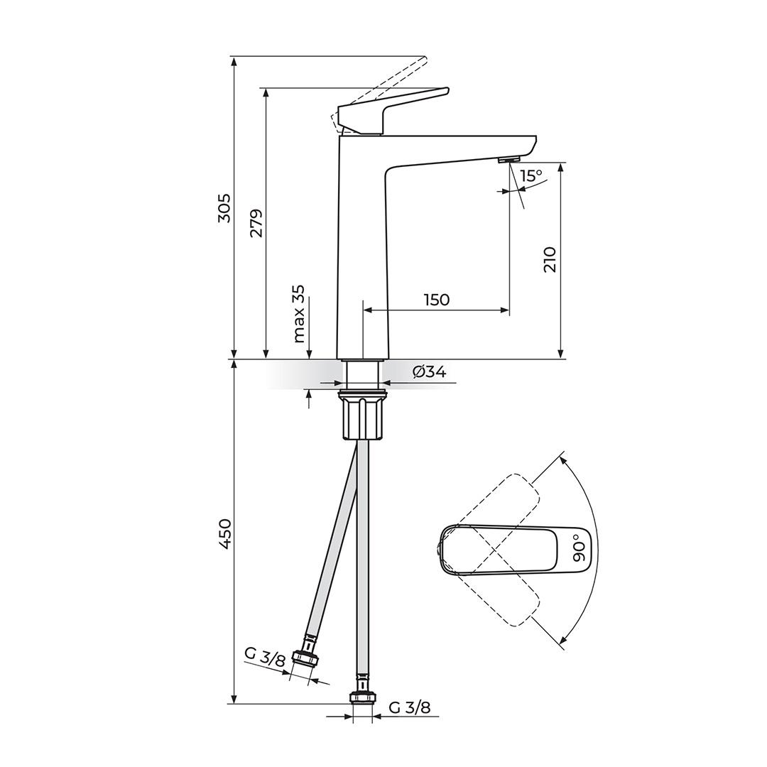 Rosan Stolz 210 Chrome baterija (slavina) za umivaonik 130109