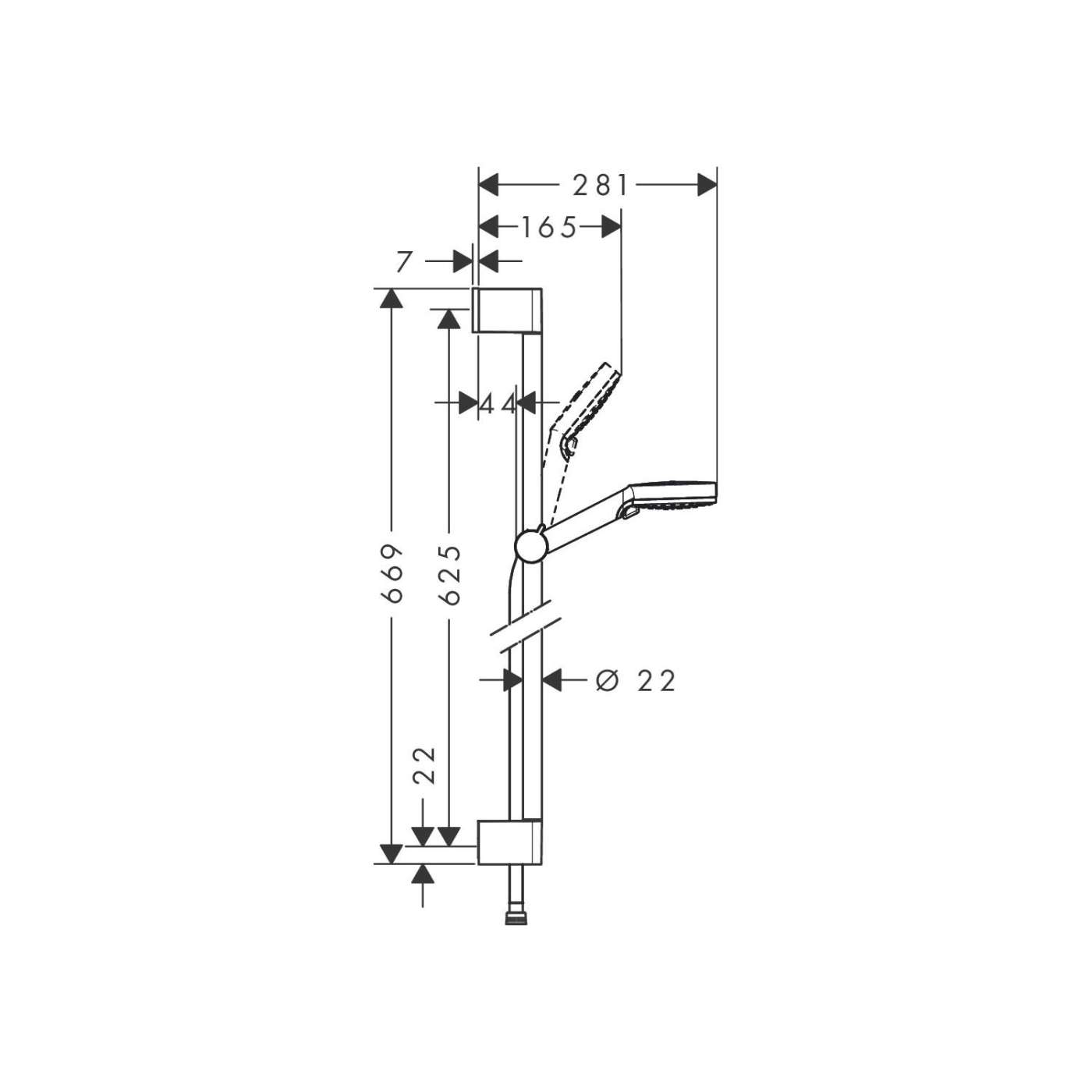 Hansgrohe Crometta tuš set: usponska šipka, ručni tuš i Isiflex 1600 crevo za ručni tuš 26532400