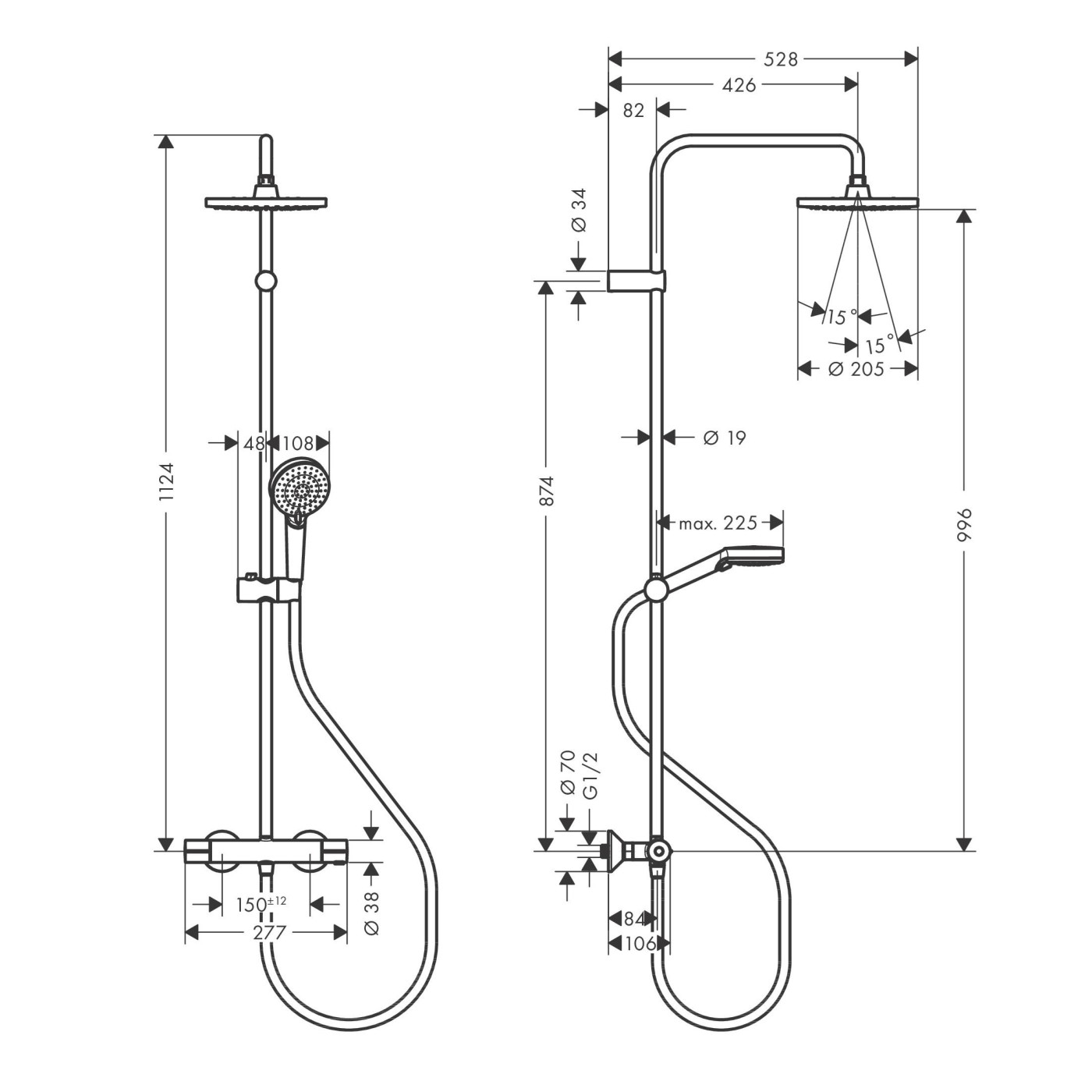 Hansgrohe Vernis Blend 200 Chrome tuš sistem usponski sa termostatskom baterijom, ručnim tuš setom i okruglim nadglavnim tušem 26276000