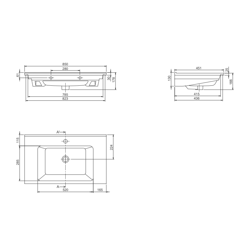 Turkuaz CeraStyle Arte White umivaonik (lavabo) 85x45,1x2,5 konzolni sa rupom za bateriju i prelivom 67500U