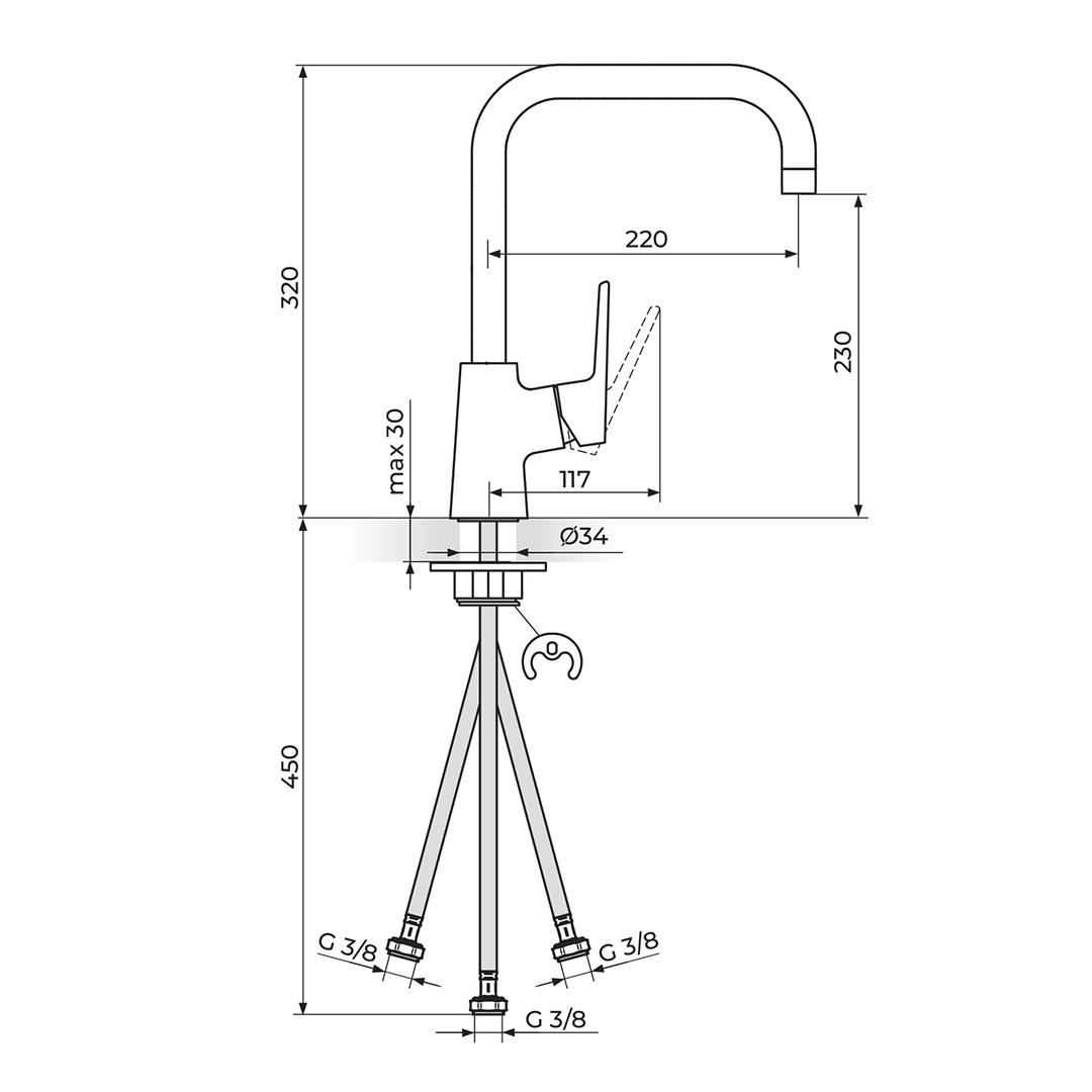 Rosan Stolz 230 Matt Black baterija (slavina) za sudoperu sa 3 cevi 138203BB